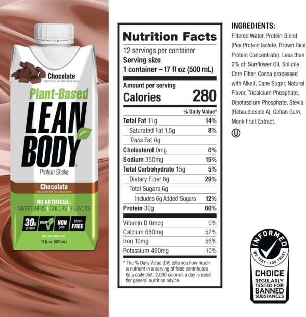 Lean Body Ready-to-Drink, Plant-Based Vegan Taster Pack, 30g Protein, No Artificial Flavors, Sweeteners or Colors, Non GMO, Gluten Free, Premium Pea & Rice Blend (Pack of 2) - Image 3