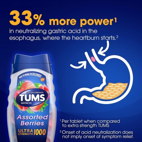 TUMS Ultra Strength Chewable Antacid Tablets for Heartburn Relief and Acid Indigestion Relief, Assorted Berries - 160 Count - Image 5
