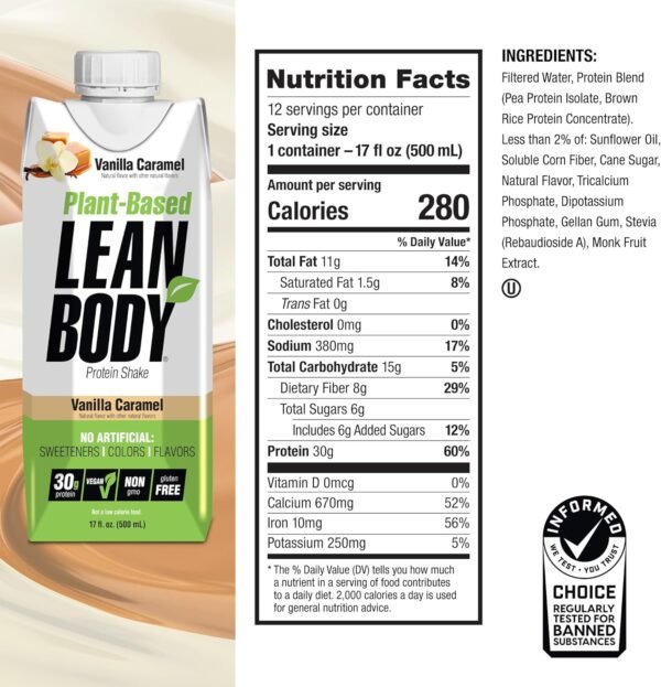 Lean Body Ready-to-Drink, Plant-Based Vegan Taster Pack, 30g Protein, No Artificial Flavors, Sweeteners or Colors, Non GMO, Gluten Free, Premium Pea & Rice Blend (Pack of 2) - Image 2