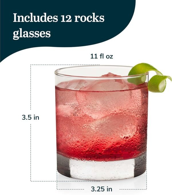 Libbey 917CD Heavy Base Rocks Glasses Set of 12, Rocks Glass Cups with Simple Lines, Elegant Old Fashioned Glass Set for Whiskey, Cocktails and More - Image 5