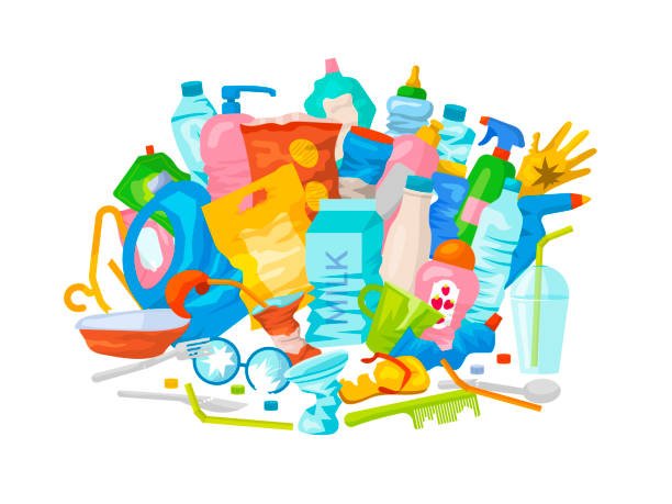 Plastic pile bottles. Large mountains of non-recycled plastic garbage recent vector concept background. Illustration of waste and trash recycling